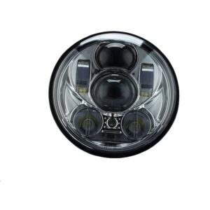 Round LED headlight with multiple lenses.